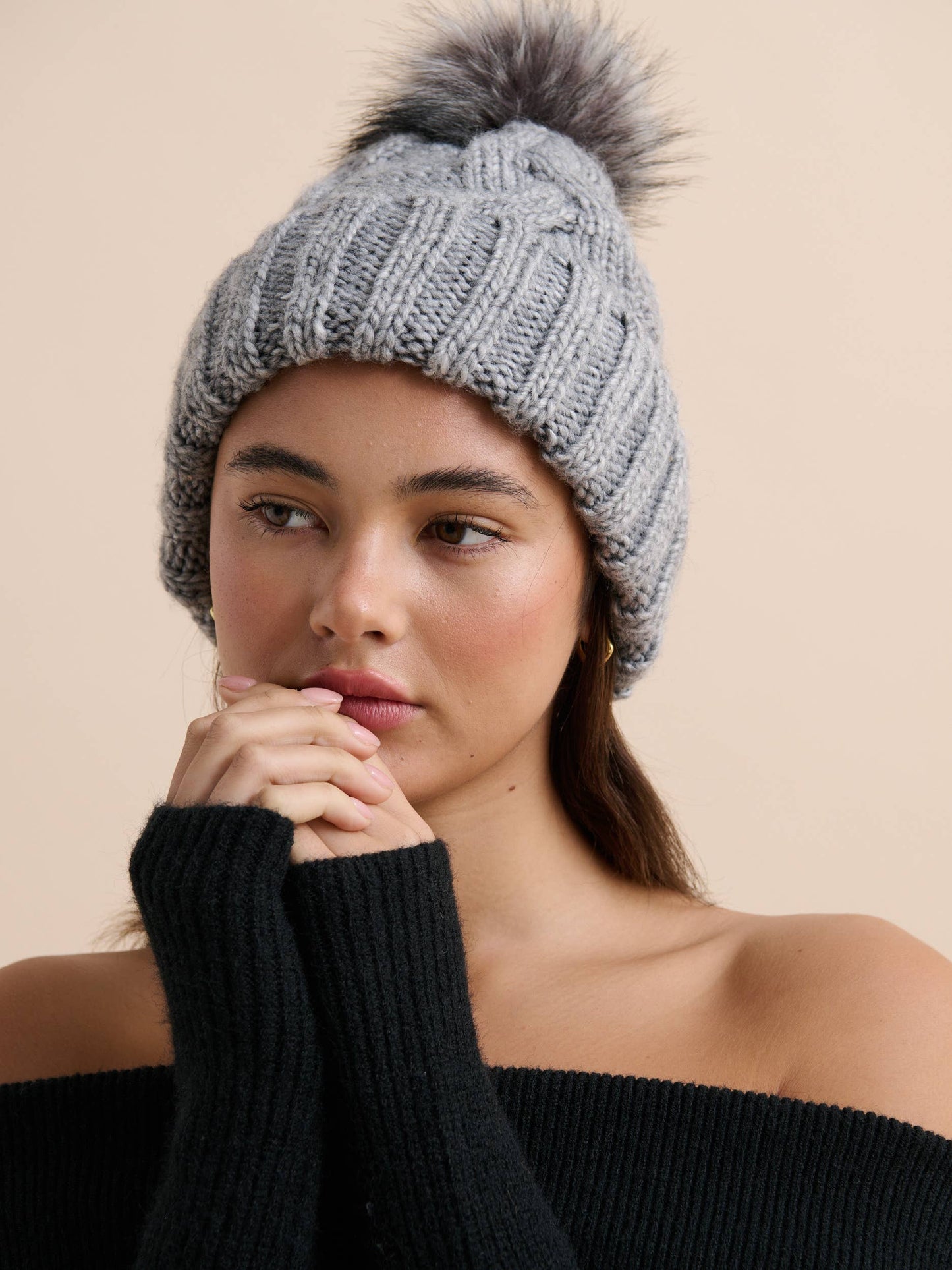 Ambrosia Chunky Knit Beanie Grey