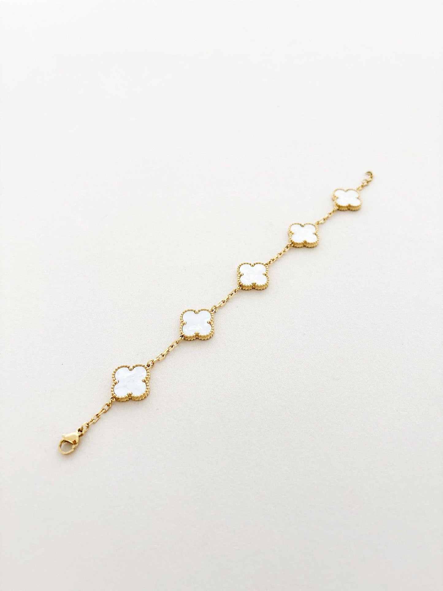 Charlotte 18K Gold Plated Clover Bracelet in White
