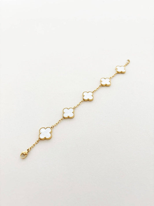 Charlotte 18K Gold Plated Clover Bracelet in White