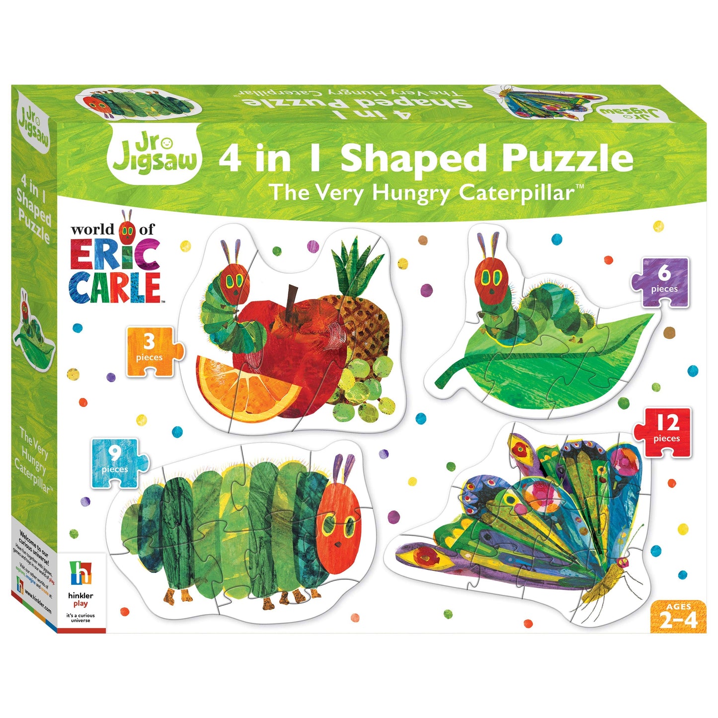 Jen Jigsaw 4 in 1 Shaped Puzzle packaging featuring The Very Hungry Caterpillar illustrations.