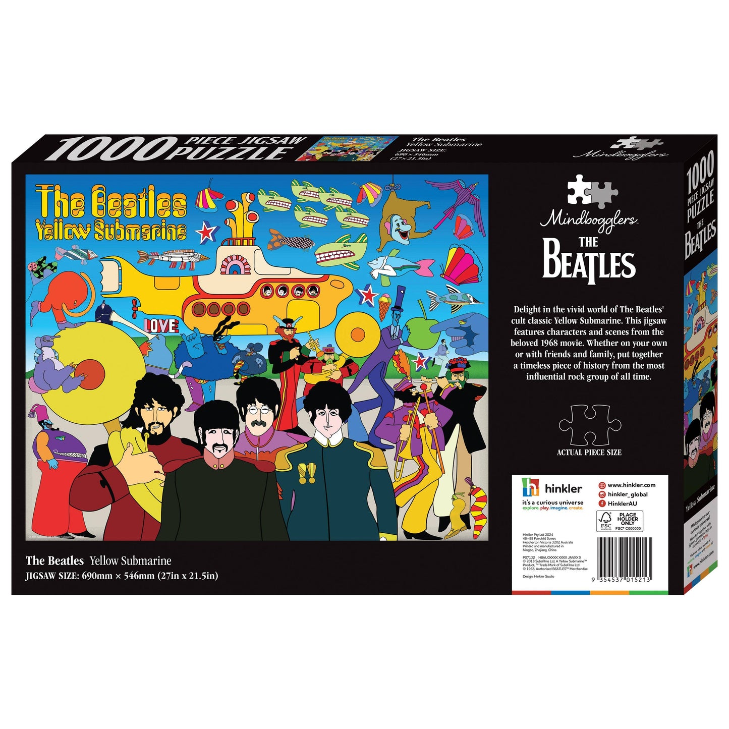 Jigsaw puzzle box featuring The Beatles' Yellow Submarine design