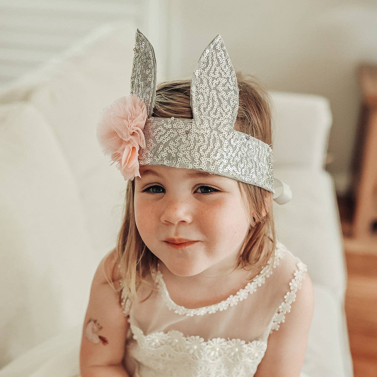 Sequin Bunny Crown Silver