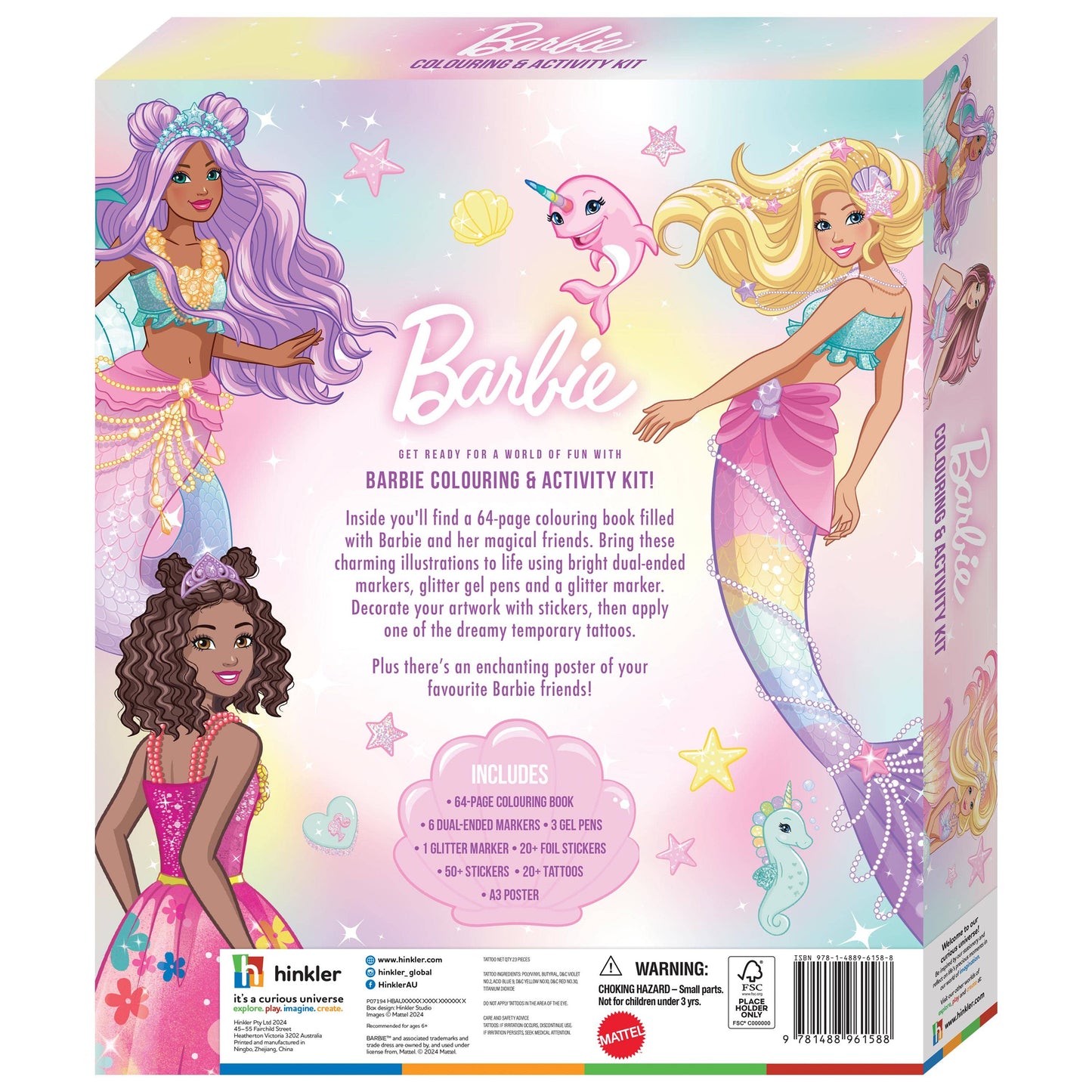 Barbie Colouring & Activity Kit packaging with mermaid-themed design