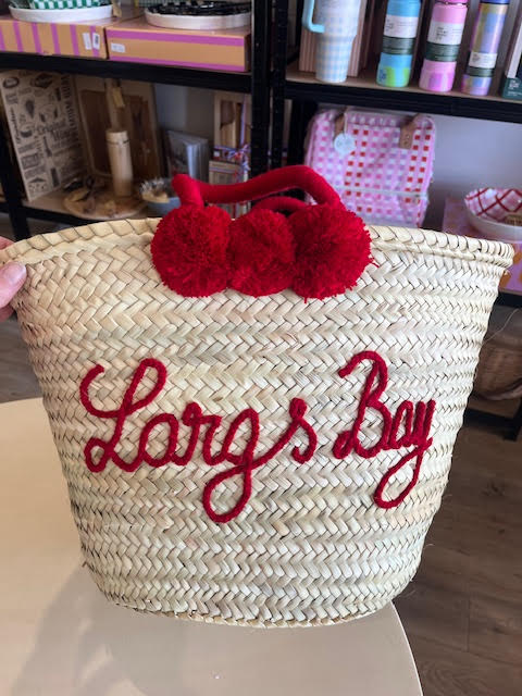 Straw Basket with Pompoms - Largs Bay