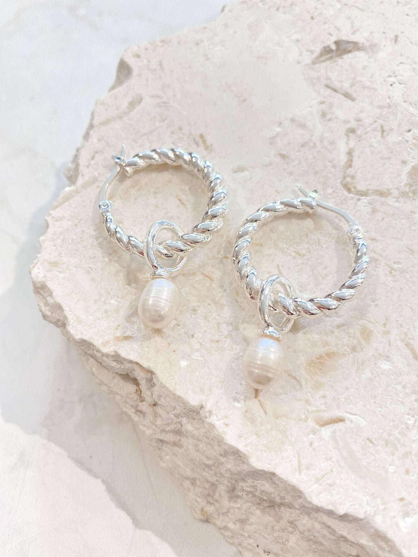 Earrings Twist Pearl Drop Sterling Silver Plated Earrings
