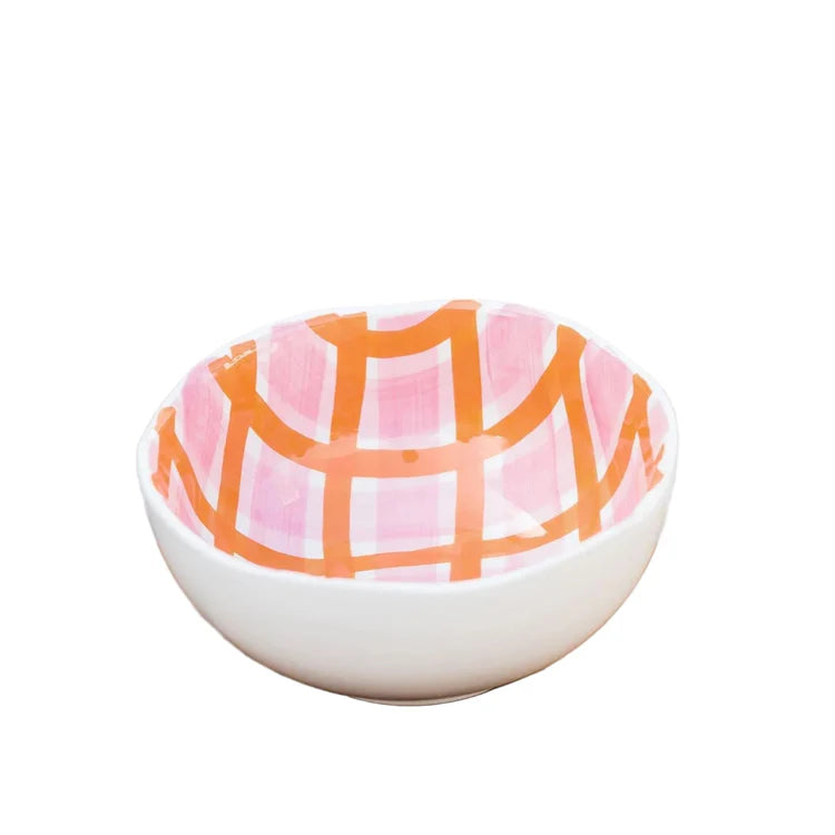 Medium Bowl - Orange and Pink Gingham