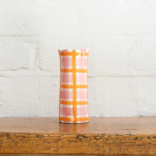 Small Vase - Pink & Orange Gingham