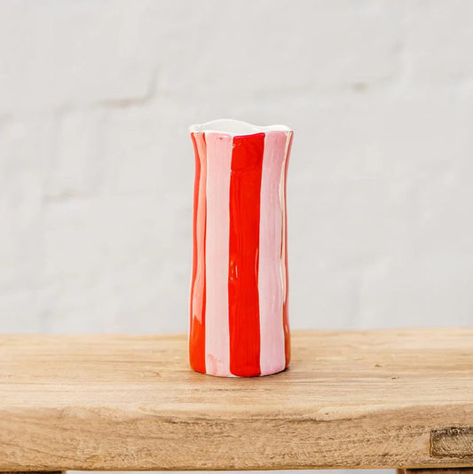 Red and Pink Striped Vase