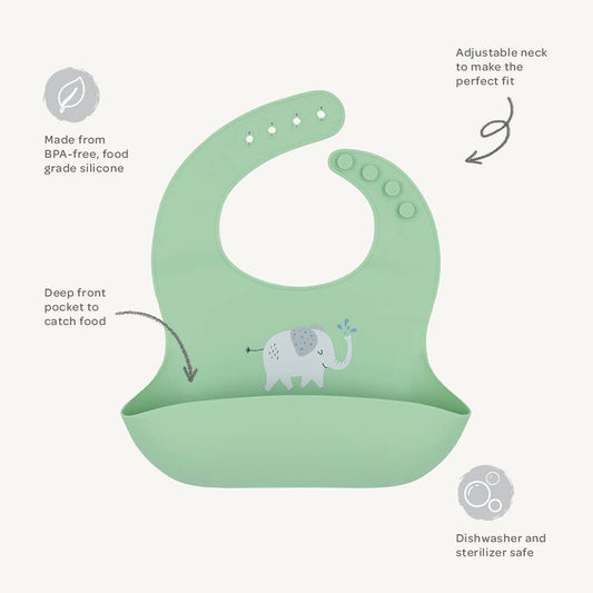 Silicone Bib - Elephant/Sage