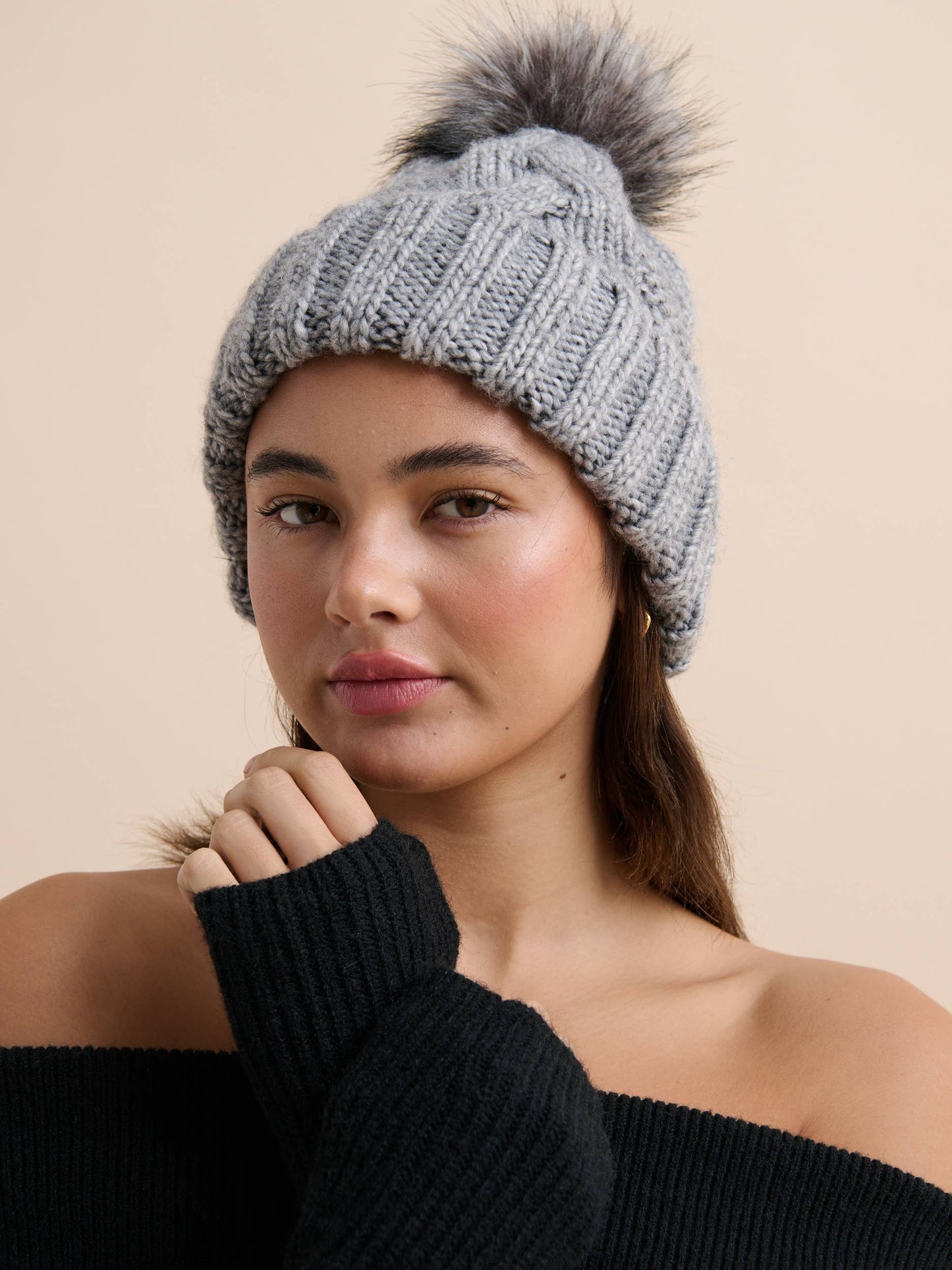 Ambrosia Chunky Knit Beanie Grey