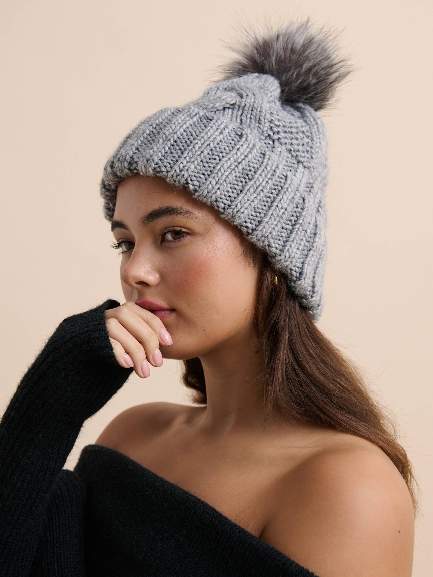 Ambrosia Chunky Knit Beanie Grey