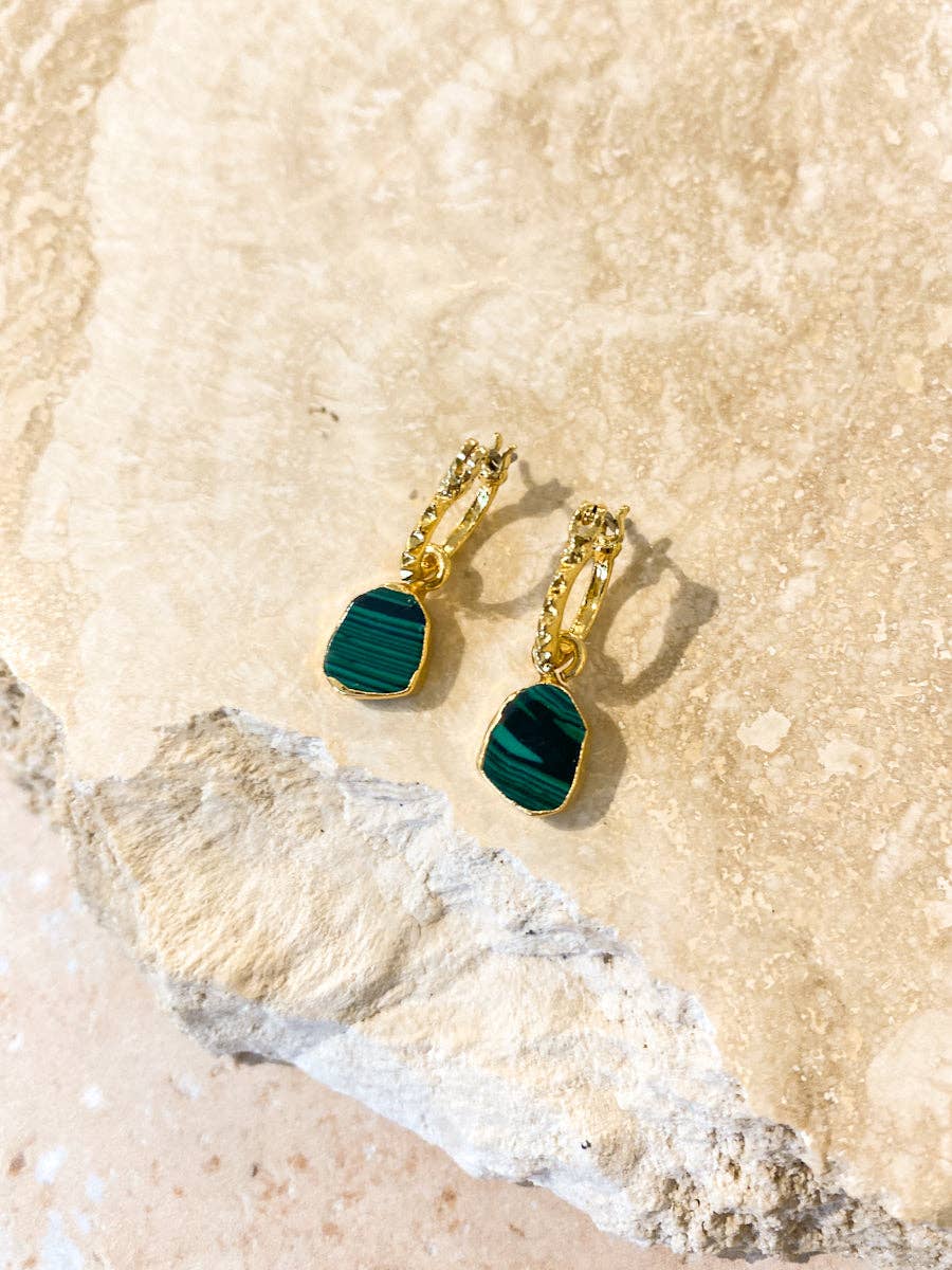 Earrings Green Airin Stone 18K Gold Plated