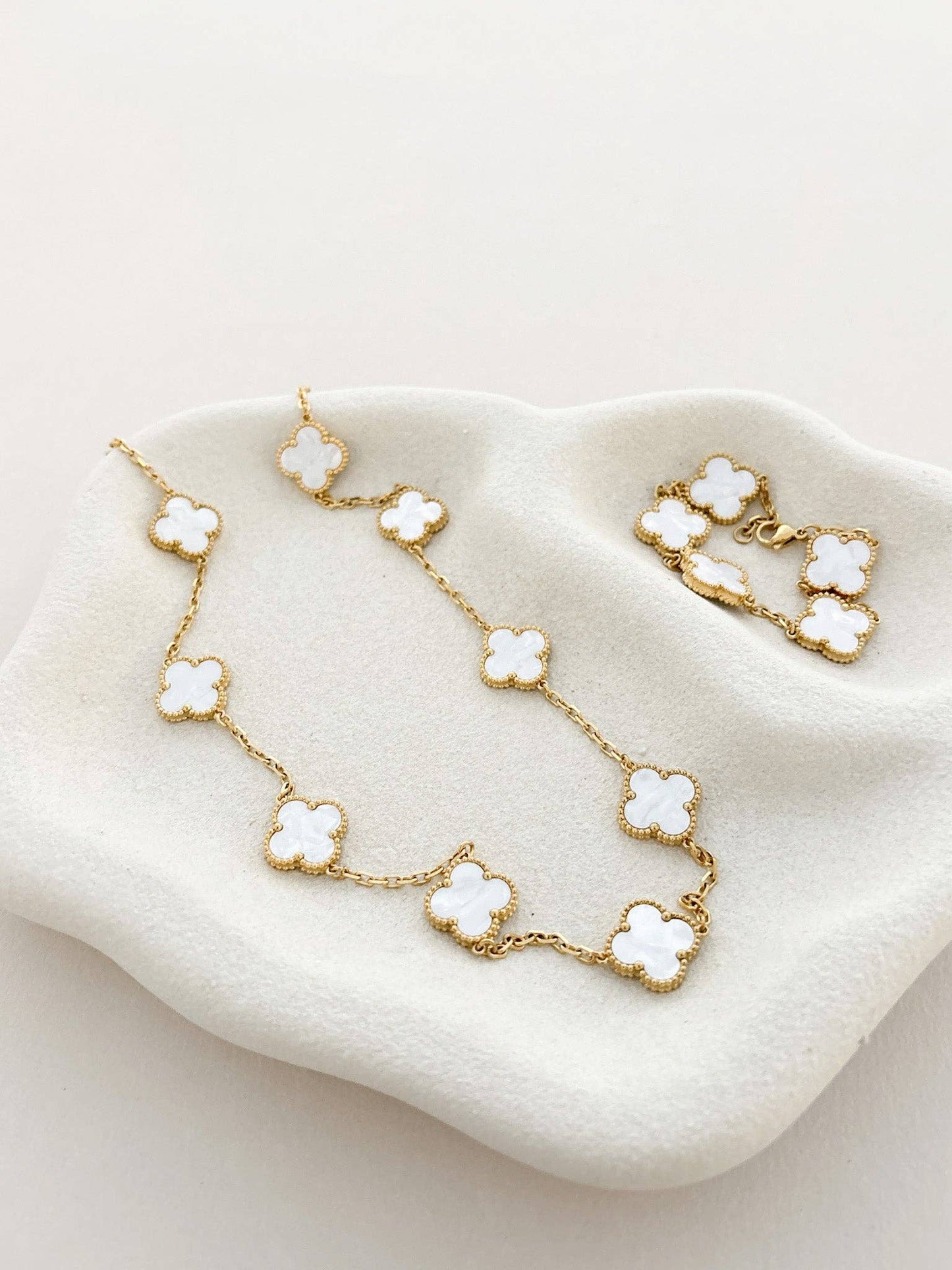 Charlotte 18K Gold Plated Clover Bracelet in White