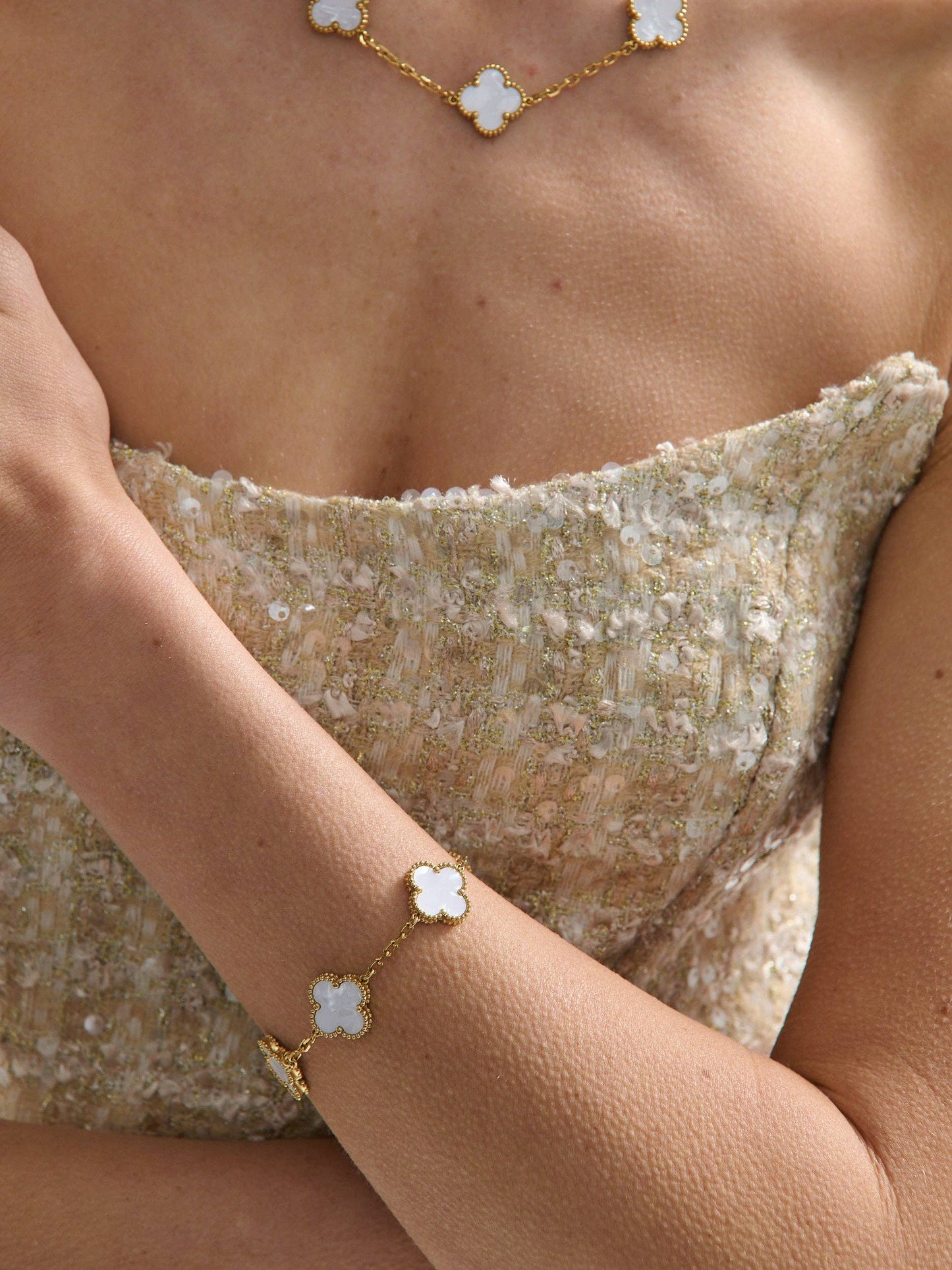 Charlotte 18K Gold Plated Clover Bracelet in White