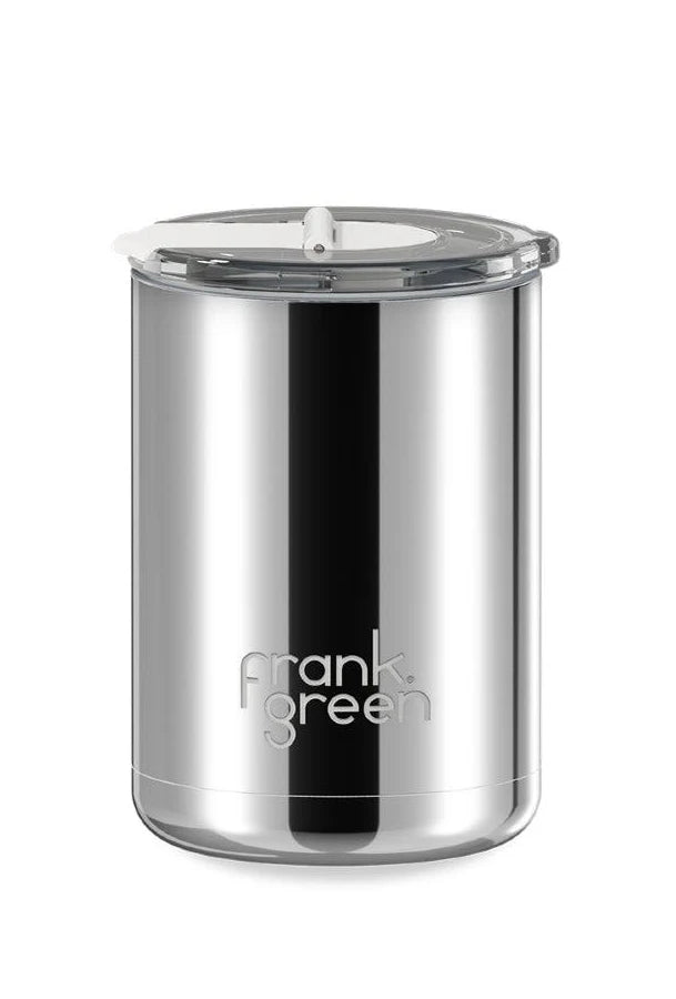 12oz Ceramic Coffee Cup with Hinged Screw Lid Chrome Silver/Cloud