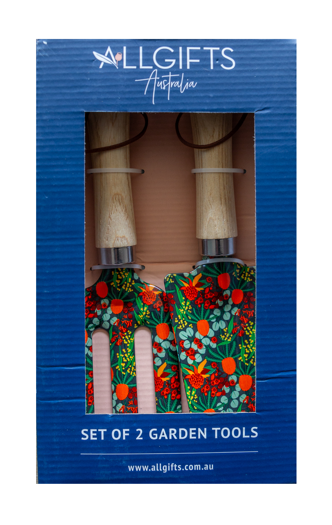 Set of 2 garden tools in a blue AllGifts Australia packaging