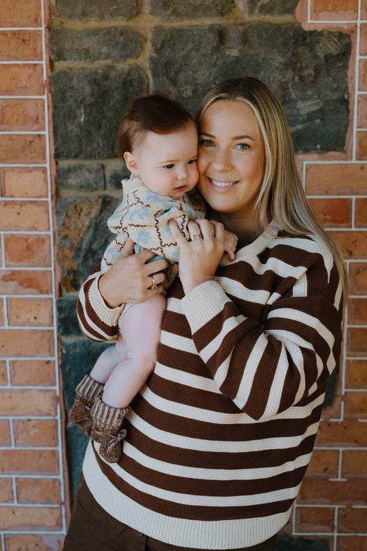 Cotton Womens Jumper | Chocolate Stripe