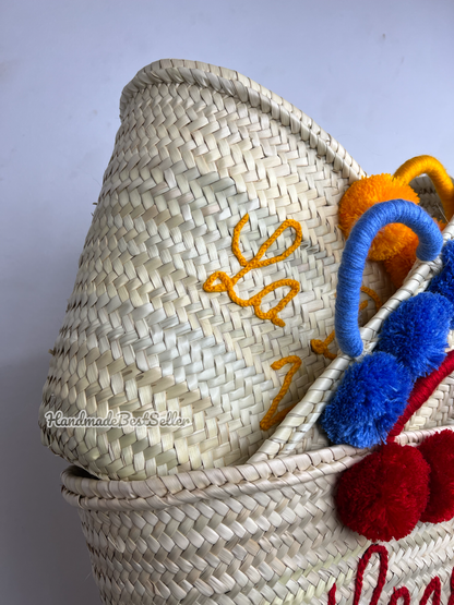 Straw Basket with Pompoms - Largs Bay