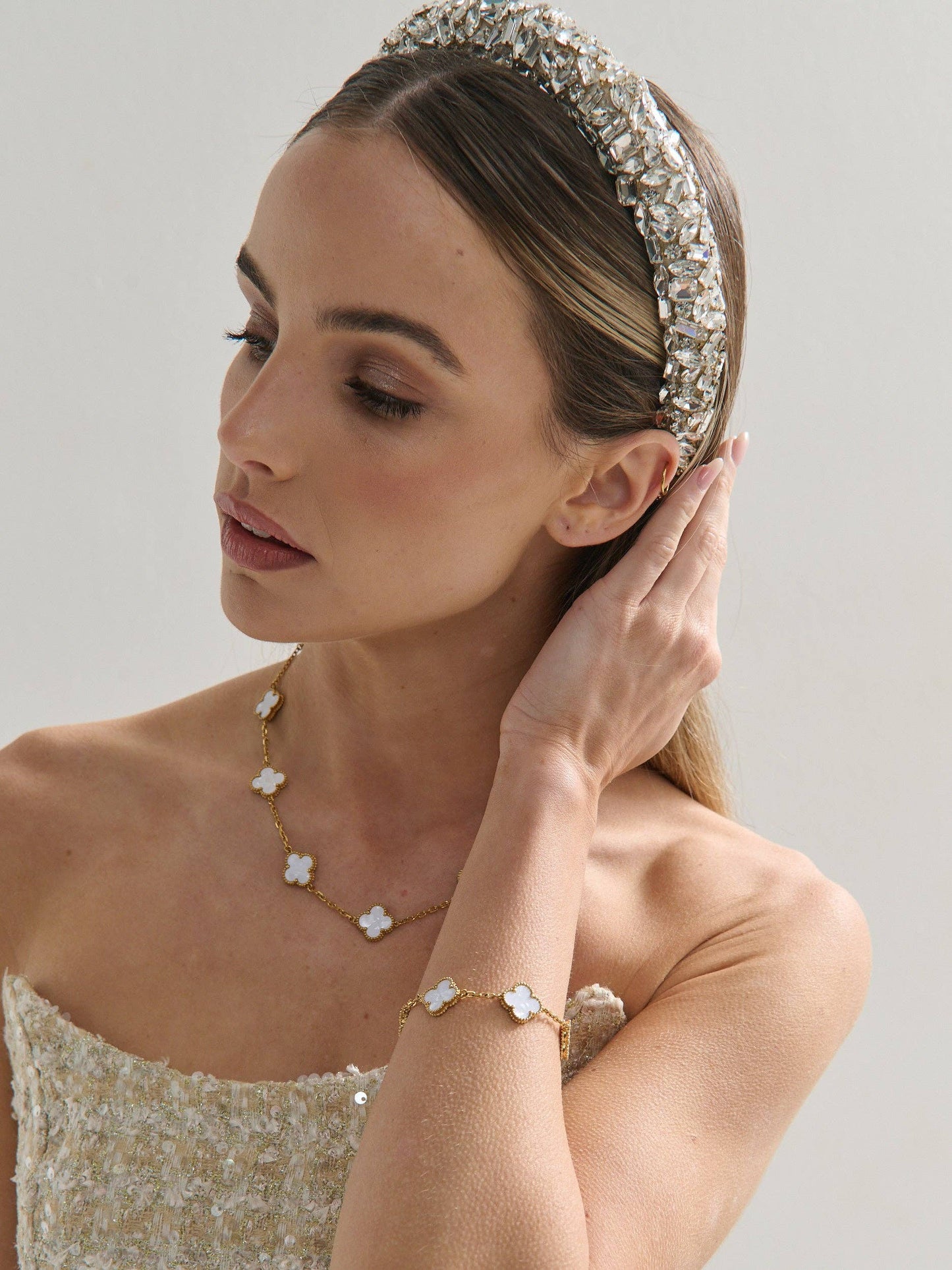 Charlotte 18K Gold Plated Clover Bracelet in White