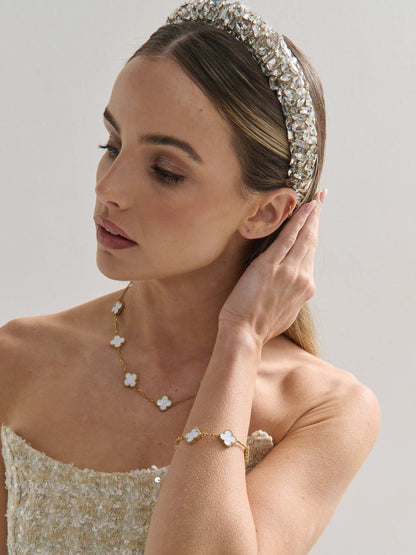 Charlotte 18K Gold Plated Clover Bracelet in White