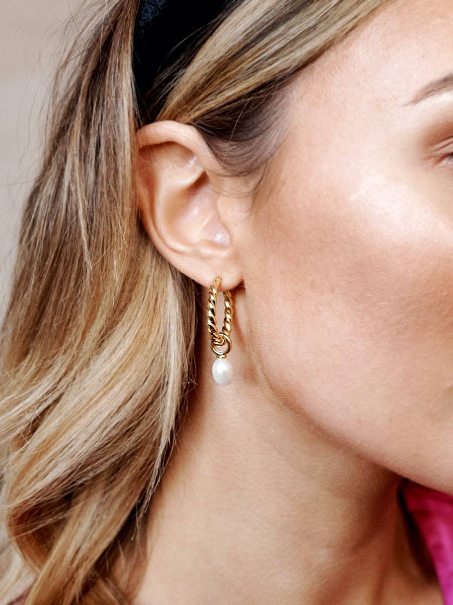 Earrings Twist Pearl Drop 18K Gold Plated
