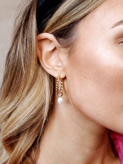 Earrings Twist Pearl Drop 18K Gold Plated