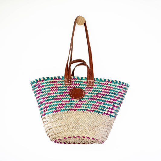 Classic Market Basket With Green And Purple Weaving