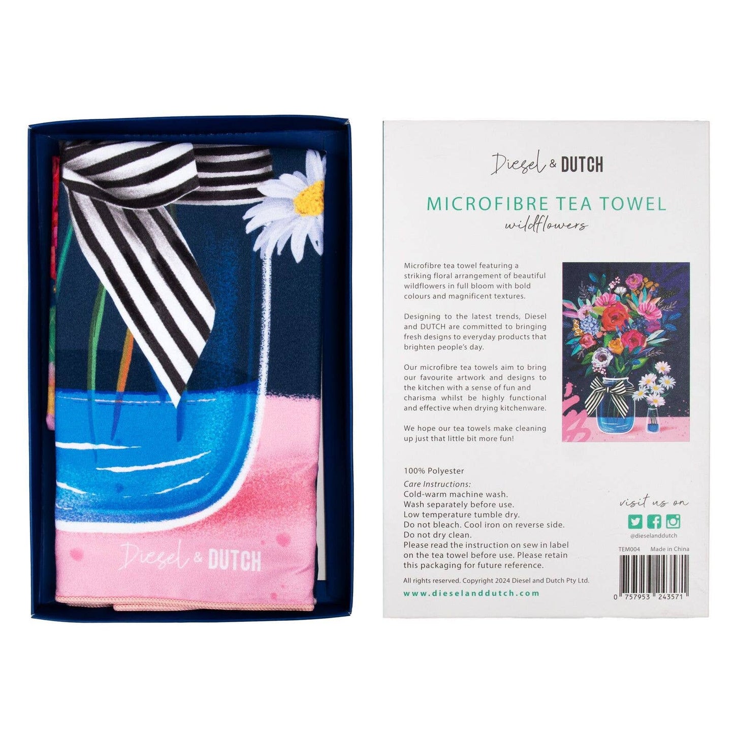 Wildflowers Vase Microfibre Tea Towel