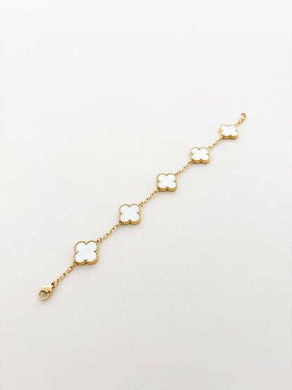Charlotte 18K Gold Plated Clover Bracelet in White