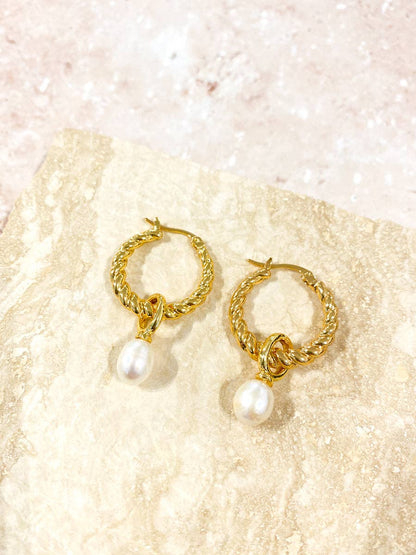 Earrings Twist Pearl Drop 18K Gold Plated