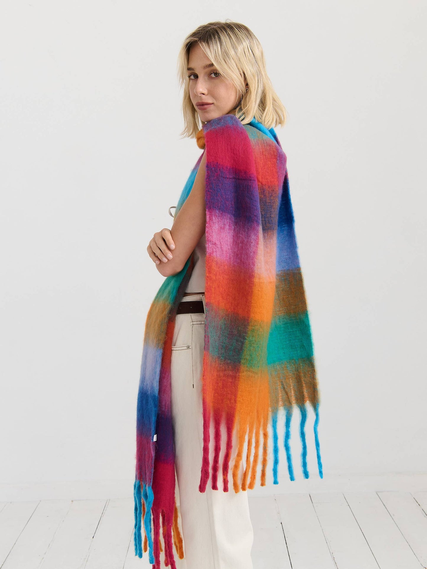 Colourful Checkered Fluffy Scarf