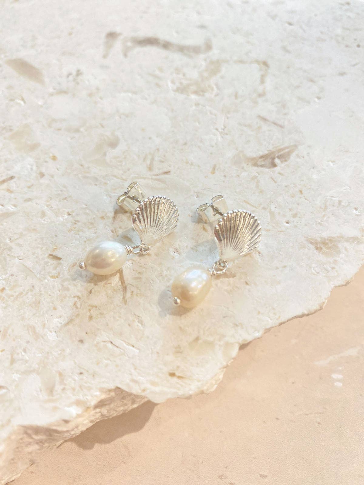Clamshell Pearl Sterling Silver Plated Earrings