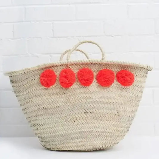 Basket French Market with Pom Poms