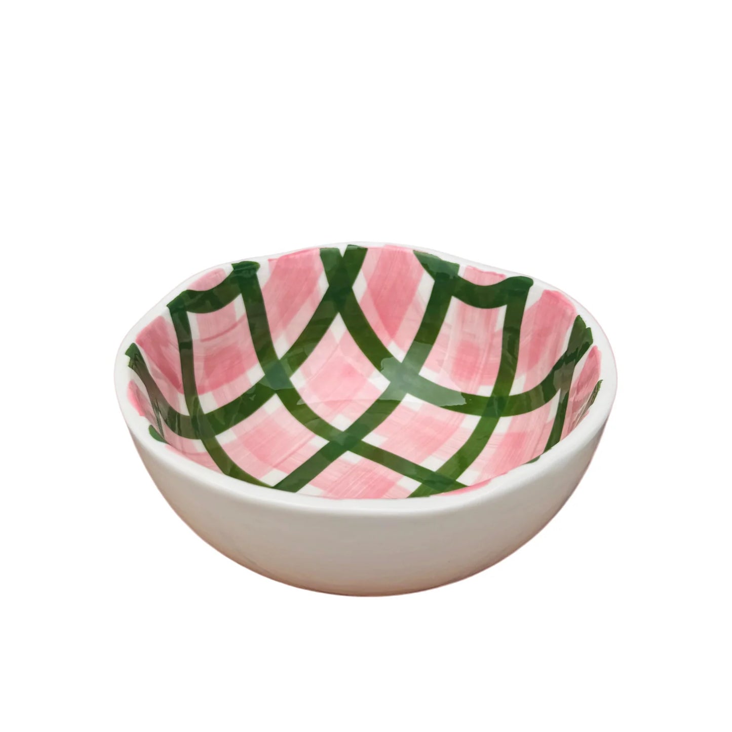 Medium Bowl Dark Green and Pink Strip