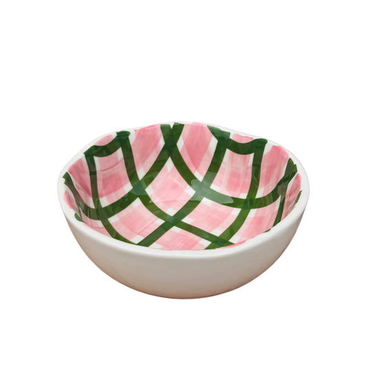 Medium Bowl Dark Green and Pink Strip
