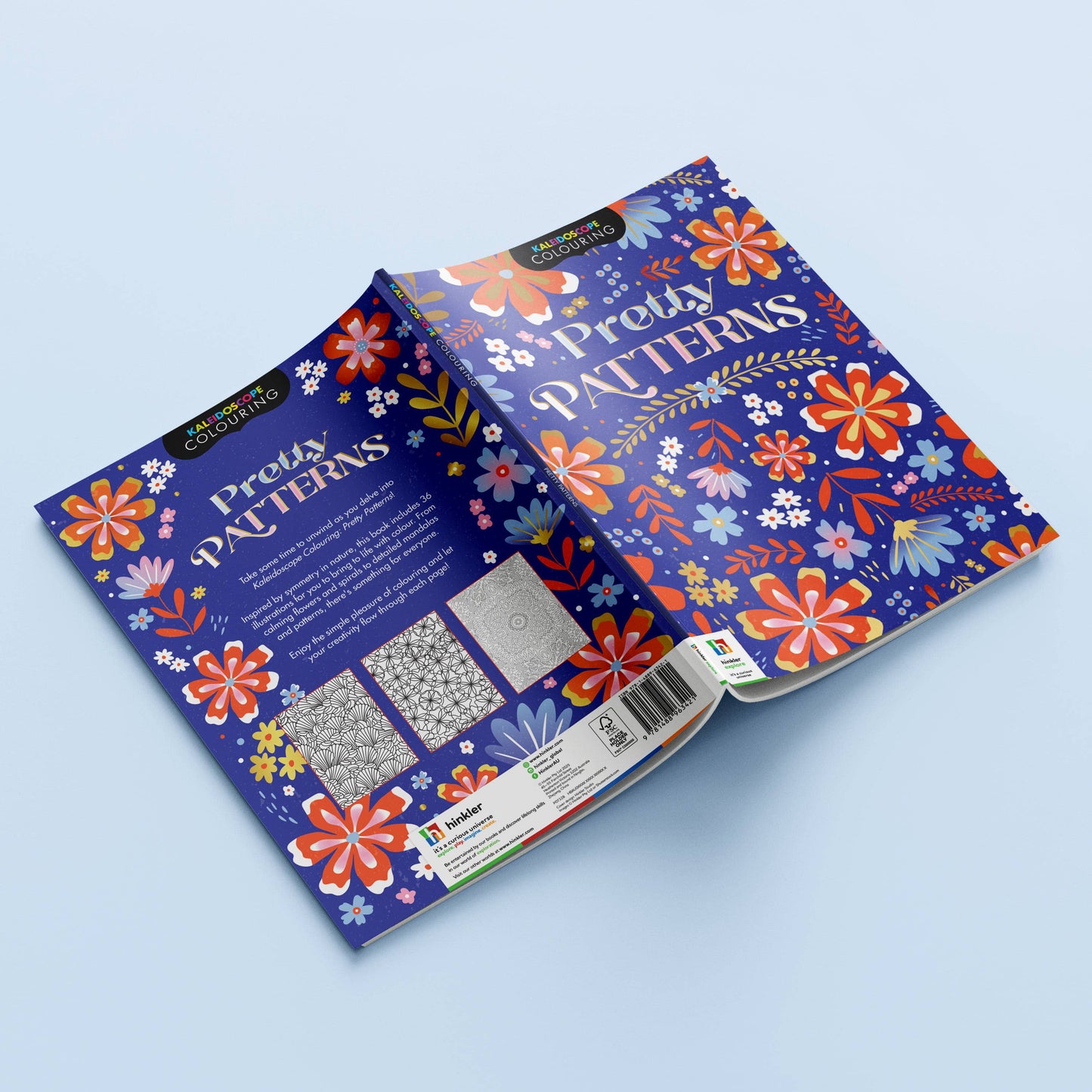 Floral-patterned fabric swatch book on a light blue background