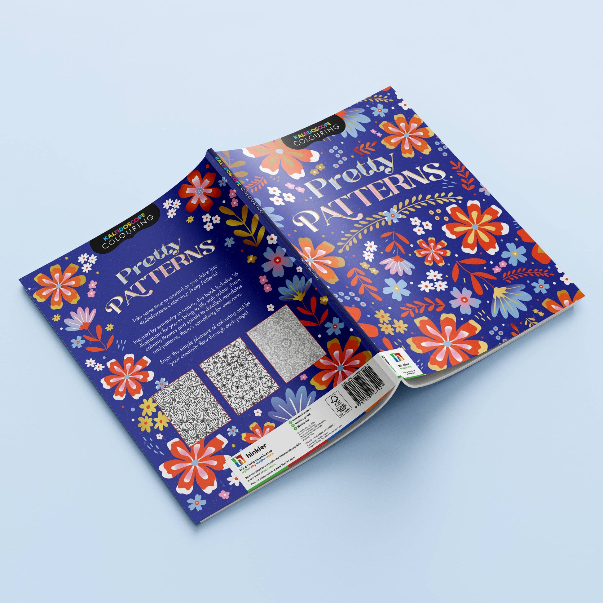 Floral-patterned fabric swatch book on a light blue background