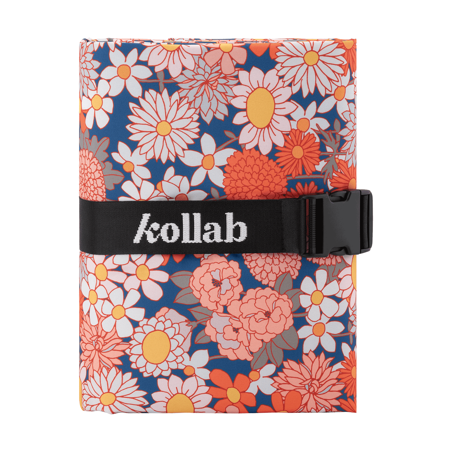 Floral-patterned product with 'kollab' branding on a white background