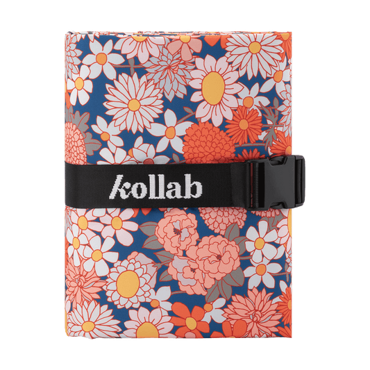 Floral-patterned product with 'kollab' branding on a white background