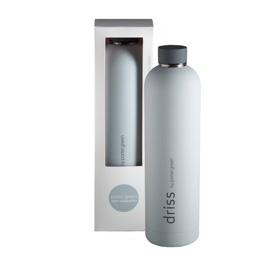 Driss water bottle with packaging on a white background