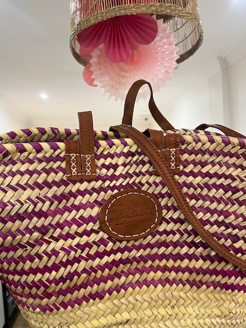 Classic Market Basket With Purple Weaving