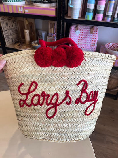 Straw Basket with Pompoms - Largs Bay