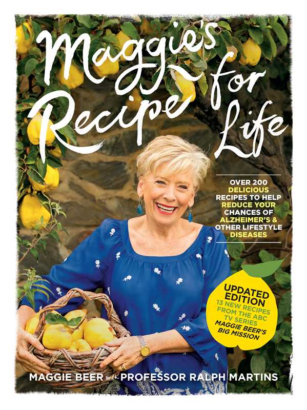 Book cover of 'Maggie's Recipe for Life' with a woman holding lemons and text about Alzheimer's disease.