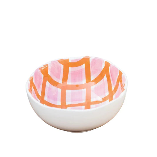 Medium Bowl - Orange and Pink Gingham