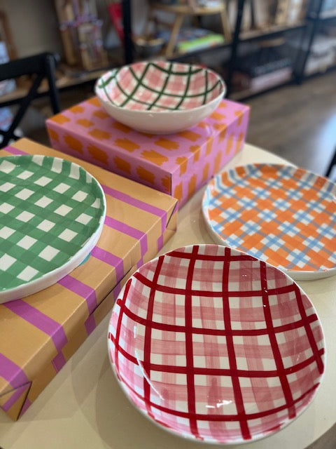 Pink and Red Gingham Bowl