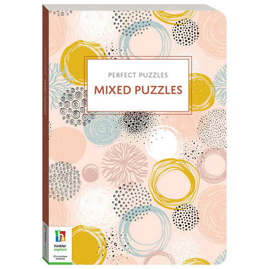 Box of 'Perfect Puzzles Mixed Puzzles' with circular patterns on a white background