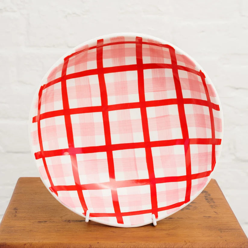 Pink and Red Gingham Bowl
