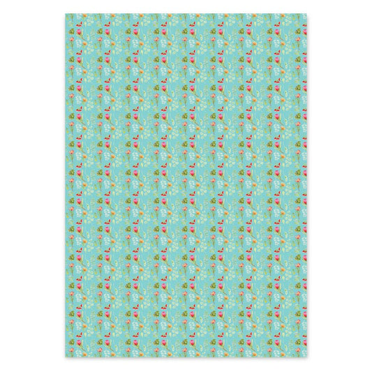 Patterned paper with small colorful designs on a blue background
