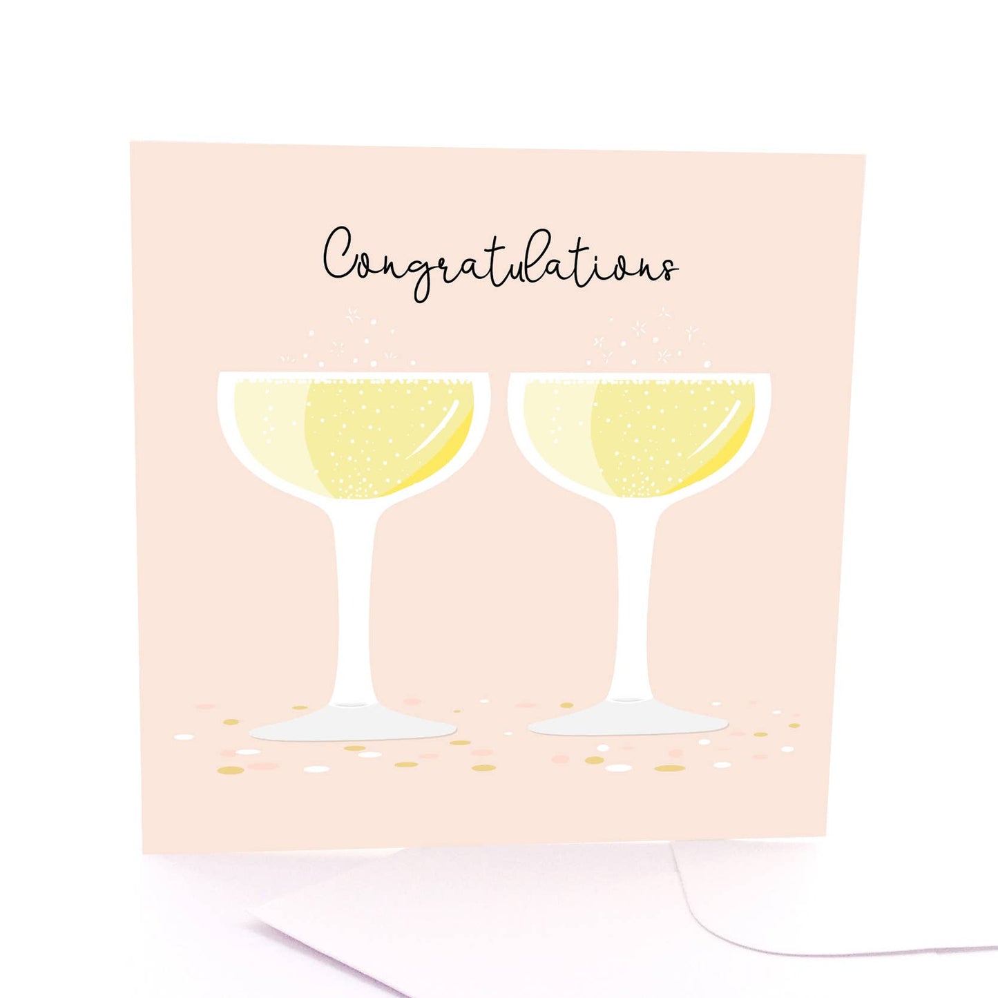 Greeting card with two champagne glasses and 'Congratulations' text on a light pink background