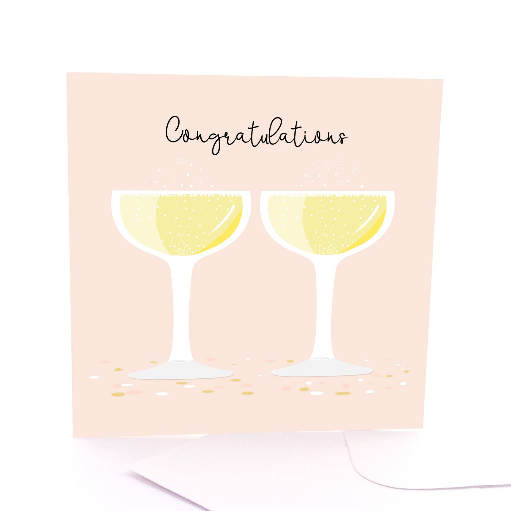 Greeting card with two champagne glasses and 'Congratulations' text on a light pink background
